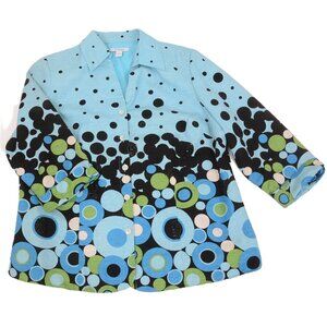 Dressbarn Women's PLUS 1X Artsy Silk Blend Blazer 3/4 Sleeve Lined Resortwear